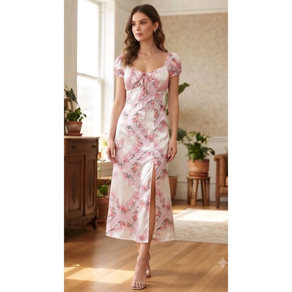 Crystal Doll Satin Dress L Floral Whimsy Soft Girl Coquette‎ Cottagecore Fairy